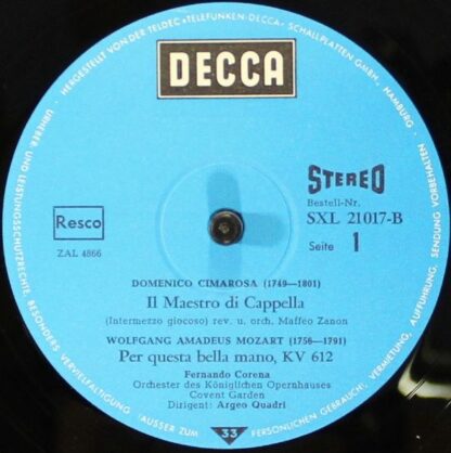 DECCA SXL 21 017-B - Cimarosa: Il Maestro Di Capella - Mozart: K - Image 3