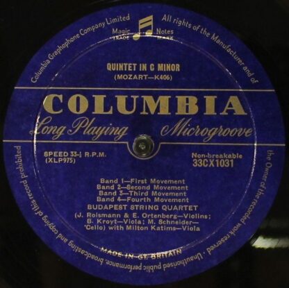 Columbia 33CX 1031 - Quintet In D Major K. 593 / Quintet In C Mi - Image 4