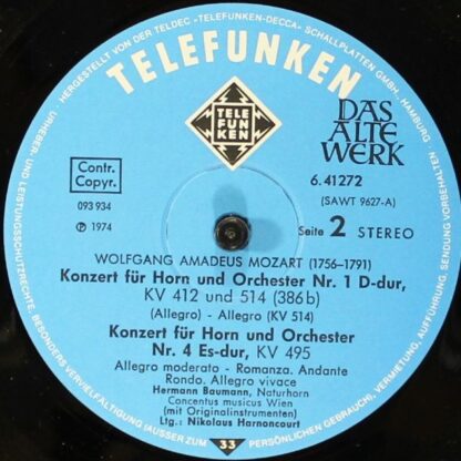 Telefunken SAWT 9627-A - Die 4 Hornkonzerte (Horn Concertos · Co - Image 6
