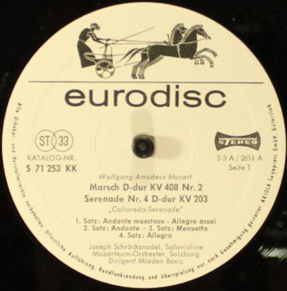 Eurodisc S 71 253 KK - Serenade Nr. 4 D-dur KV 203 "Coloredo Ser - Image 3