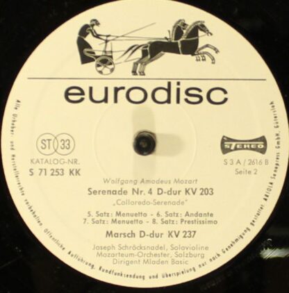 Eurodisc S 71 253 KK - Serenade Nr. 4 D-dur KV 203 "Coloredo Ser - Image 4