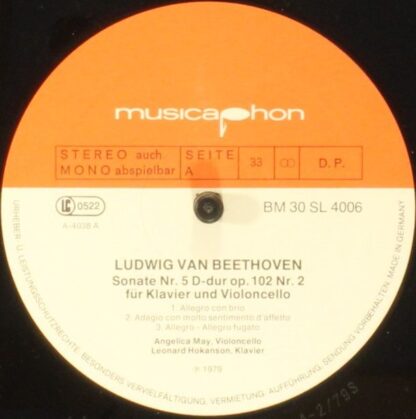 Musicaphon BM 30 SL 4006 - Violoncello Und Klavier - Image 3