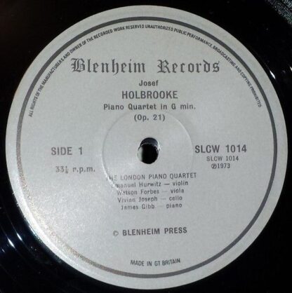 Blenheim Records SLCW 1014 - Piano Quartet, Clarinet Quintet - Image 3