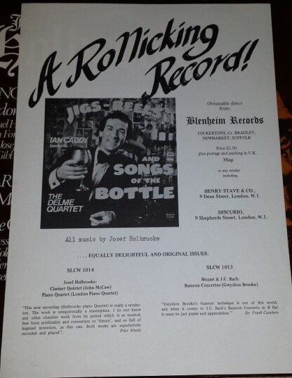Blenheim Records SLCW 1014 - Piano Quartet, Clarinet Quintet - Image 5