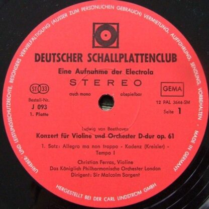 Deutscher Schallplattenclub J 093 - Violinkonzert D-dur / "Eroic - Image 5