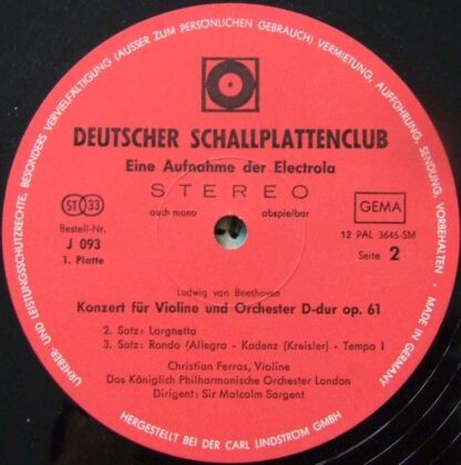 Deutscher Schallplattenclub J 093 - Violinkonzert D-dur / "Eroic - Image 6