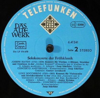 Telefunken Ste LP 074 479 - Solokonzerte Der Frühklassik Um 1770 - Image 6