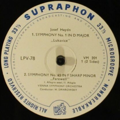 Supraphon LPV - 78 - Symphony No. 1 / Symphony No. 45 - Image 2