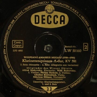 DECCA LW 50160 - Klarinettenquintett A-Dur, KV 581 - Image 4