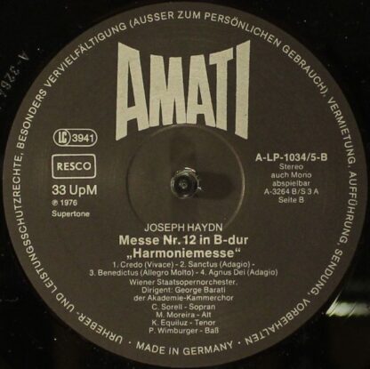 Amati A LP 1034 / 1-5 - Messe Nr.12 B-dur; Symphonien; Konzerte - Image 7