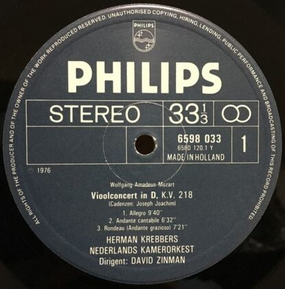 Philips 6598 033 - Vioolconcerten Nr. 2, K.V. 211 En Nr. 4, K.V. - Image 3