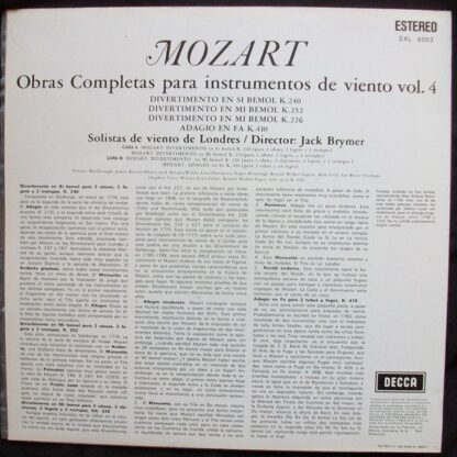 DECCA SXL 6052 - Obras Completas Para Instrumentos De Viento Vol - Image 2