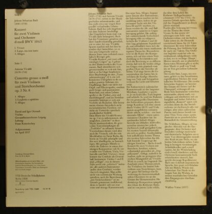 Eterna 8 25 882 - Konzert Für Zwei Violinen Und Orchester D-Moll - Image 2