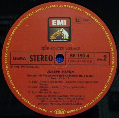 His Master's Voice 66 150 4 - Cello Concerto In C Major / Cello - Image 4