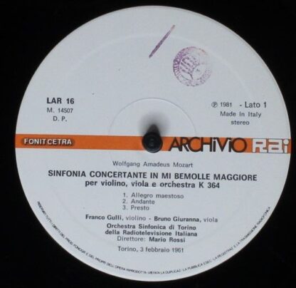 Archivio Rai LAR 16 - Sinfonia Concertante K364 / Concerto Per V - Image 3