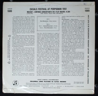 Columbia 33CX1089 - Perpignan Festival Orchestra, Pablo Casals, - Image 2