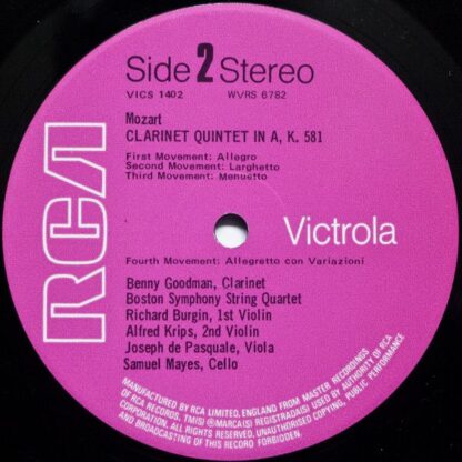 RCA Victrola VICS 1402 - Clarinet Concerto · Clarinet Quintet - Image 4