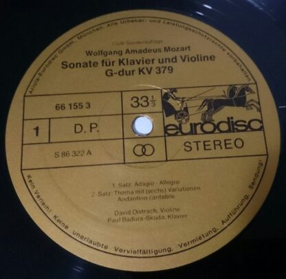 Eurodisc 86 322 MK - mozart VIOLIN SONATAS 359 360 379 kv OISTRA - Image 3