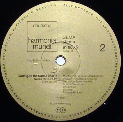 Deutsche Harmonia Mundi 91 880 5 - Cantigas De Santa Maria - Image 3