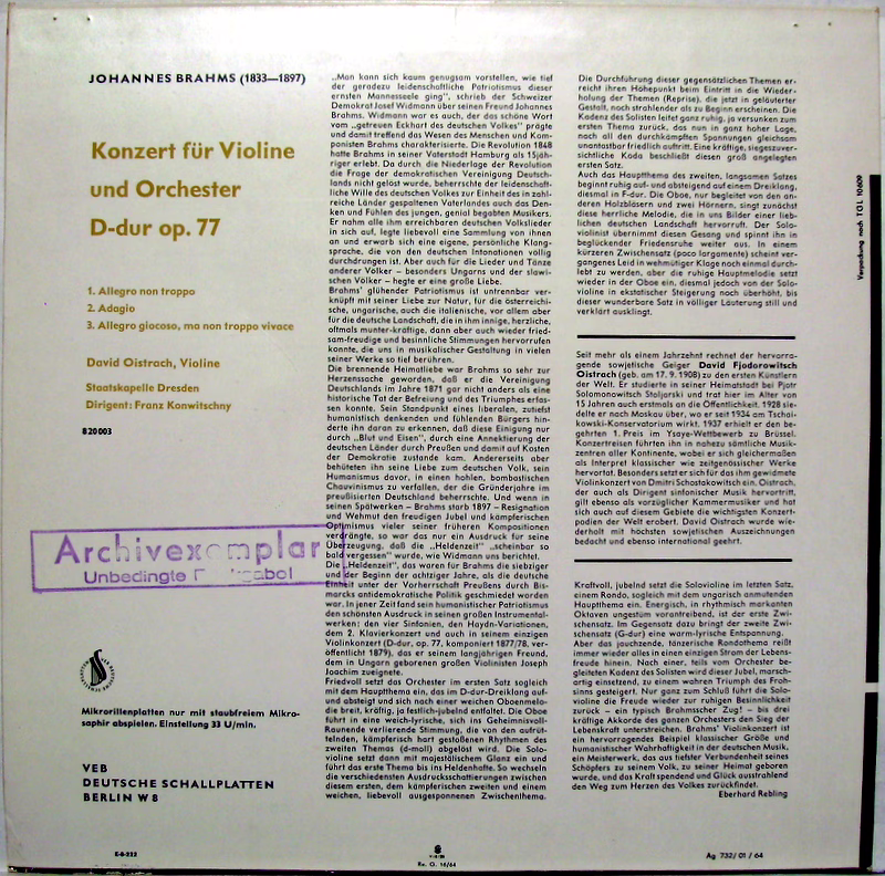 Eterna 8 20 003 - Konzert für Violine Und Orchester D-dur op. 77 - Image 2