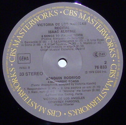 CBS Masterworks M 35139 - Songs By Rodrigo, Moreno, Bautista, An - Image 3