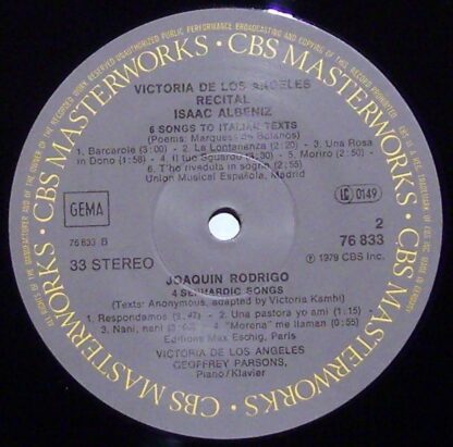 CBS Masterworks M 35139 - Songs By Rodrigo, Moreno, Bautista, An - Image 3