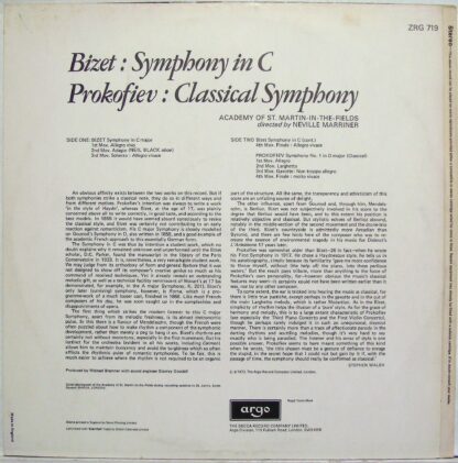 Argo ZRG 719 - Symphony In C / Classical Symphony - Image 2