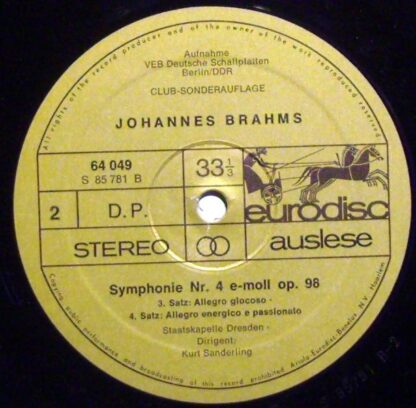 Eurodisc 64 049 - Symphonie Nr. 4 E-moll Op. 98 - Image 4