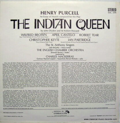 L'Oiseau-Lyre SOL 294 - The Indian Queen - Image 2
