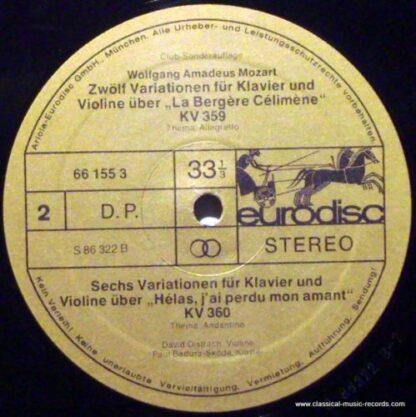 Eurodisc 86 322 MK - mozart VIOLIN SONATAS 359 360 379 kv OISTRA - Image 4