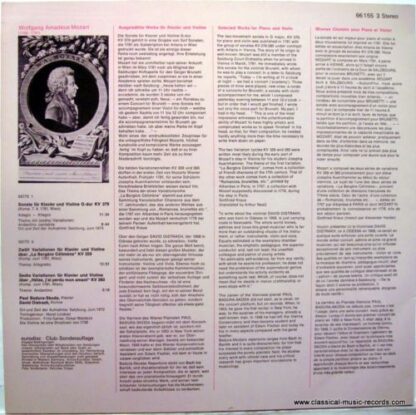 Eurodisc 86 322 MK - mozart VIOLIN SONATAS 359 360 379 kv OISTRA - Image 2