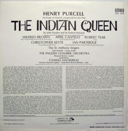L'Oiseau-Lyre SOL 294 - The Indian Queen - Image 2
