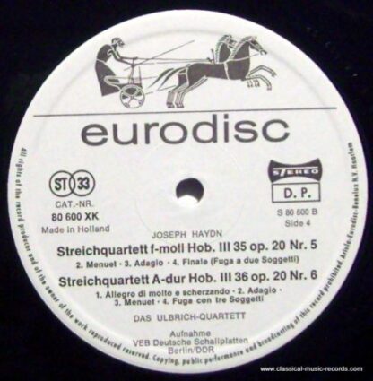 Supraphon 80600 - ULBRICH qu HAYDN op 20 rare DUCH Philips press - Image 2