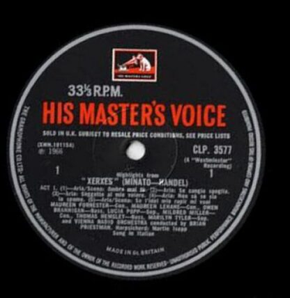 His Master's Voice CLP. 3577 - Highlights From "Xerxes" - Image 2