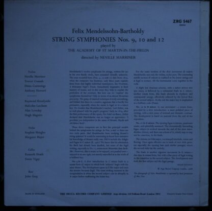 Argo ZRG 5467 - String Symphonies Nos 9, 10, 12 - Image 2