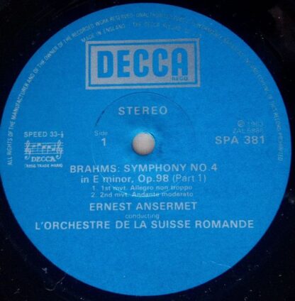 DECCA SPA 381 - Symphony No.4 - Academic Festival Overture - Image 3