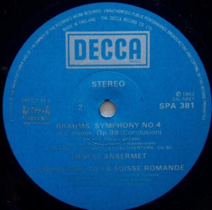 DECCA SPA 381 - Symphony No.4 - Academic Festival Overture - Image 4