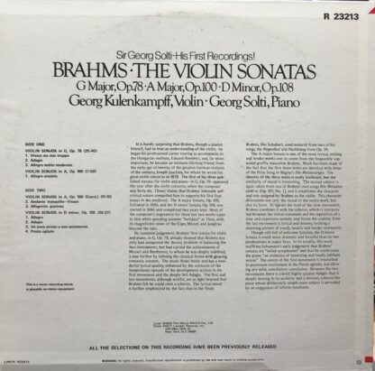 London Records R23213 - The Violin Sonatas: G Major, Op. 78; A M - Image 2