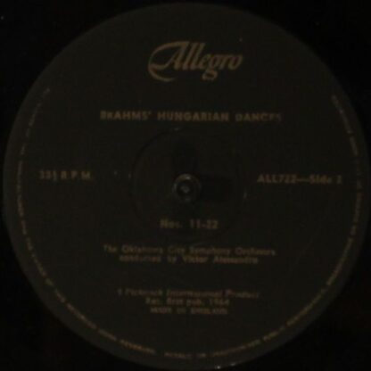 Allegro Records ALL 722 - Brahms' Hungarian Dances - Image 4