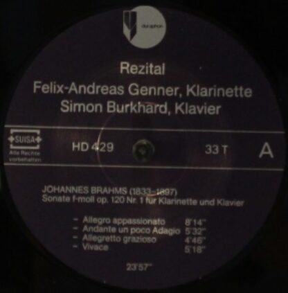Duraphon HD 429 - Sonate F-Moll Op 120, Hommage Aux Muses, Sonat - Image 3