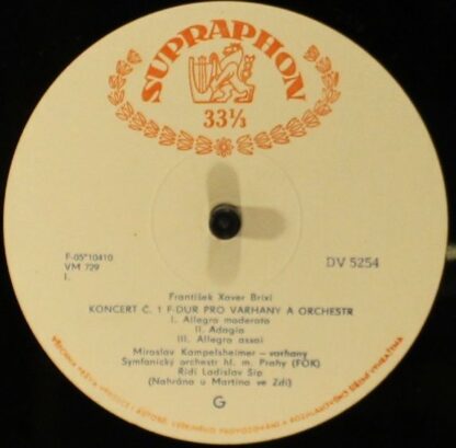 Supraphon DV 5254 - Koncert Č. 1 F Dur Pro Varhany A Orchestr / - Image 2