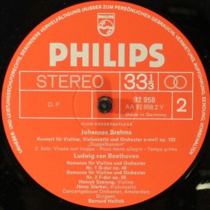 Philips 92 958 - Doppelkonzert / Die Romanzen Für Violine Und Or - Image 4