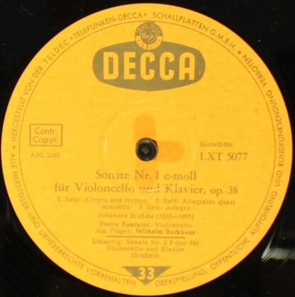 DECCA LXT 5077 - Sonaten Für Violoncello Und Klavier - Image 3