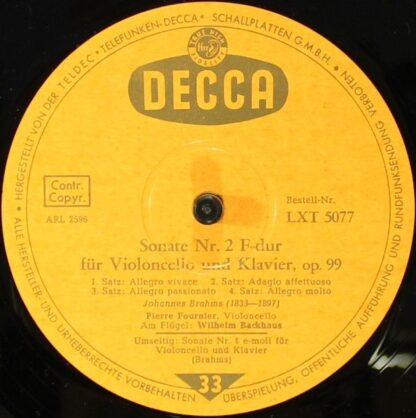 DECCA LXT 5077 - Sonaten Für Violoncello Und Klavier - Image 4