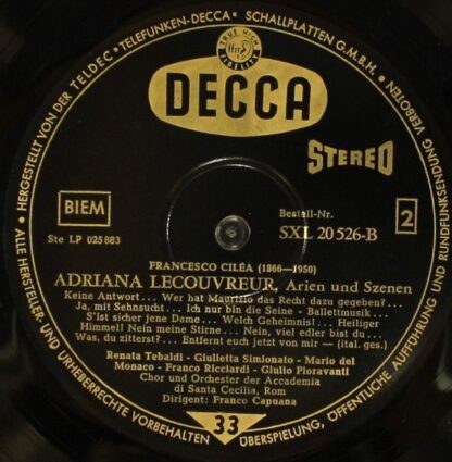 DECCA SXL 20 526-B - Arien Und Szenen Aus Adriana Lecouvreur - Image 3