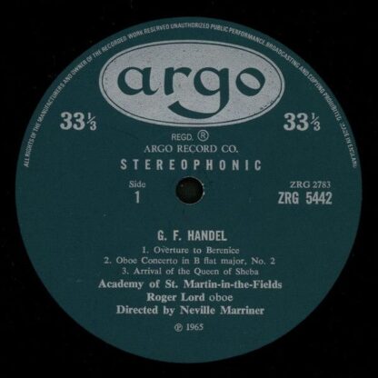 Argo ZRG 5442 - Concertos For Oboe And Strings - Image 3