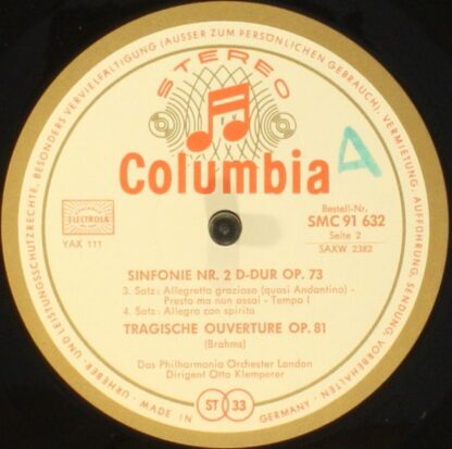 EMI SMC 91 632 - II. Sinfonie / Tragische Ouvertüre Op. 81 - Image 3