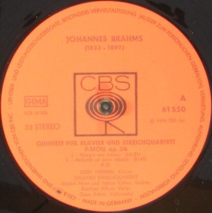 CBS 61 550 - Quintett Für Klavier Und Streichquartett F-Moll Op. - Image 3