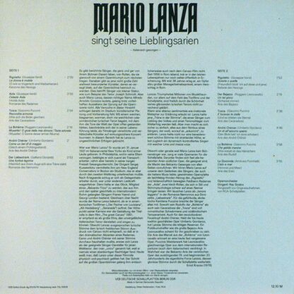 Eterna 8 26 712 - Mario Lanza Singt Seine Lieblingsarien - Image 2