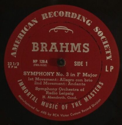 American Recording Society MP 126 - Brahms: Symphonie Nr. 3 In F - Image 2
